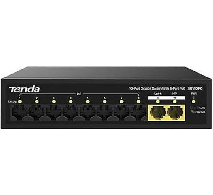 HUB-TENDA SG110PC 10 PORT 8 PORT POE+ 10/100/1000Mbps + 2 PORT UPLINK ÇELİK KASA SWITCH