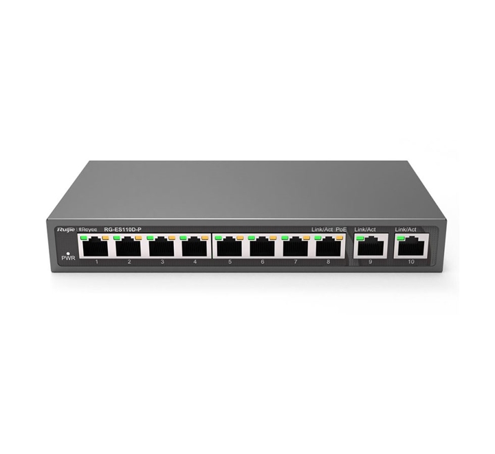 HUB-RUIJIE RG-ES110D-P 8 PORT 10/100 8 PORT POE 2 PORT UPLINK 120W YONETILEMEZ DESKTOP SWITCH