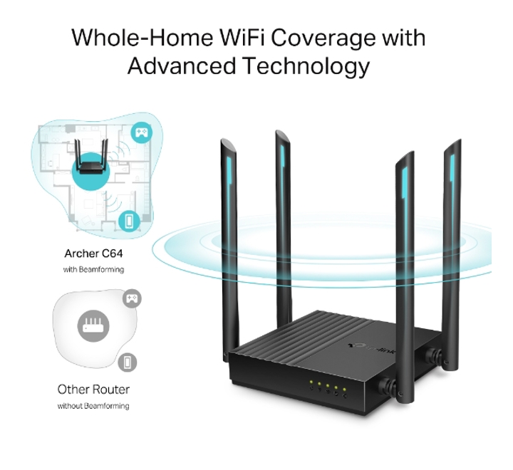 TP-LINK ARCHER C64 DUAL BAN 4 PORT ROUTER AC1200