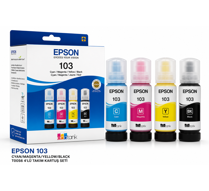 KARTUŞ-EPSON 103 CYAN/MAGENTA/YELLOW/BLACK T00S6 4'LÜ TAKIM KARTUŞ SETİ