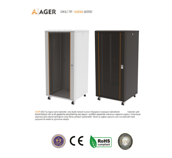 KABIN-AGER 22U 60*60 AGENA SERİSİ DİKİLİ TİP KABİNET - ( SİYAH ) 