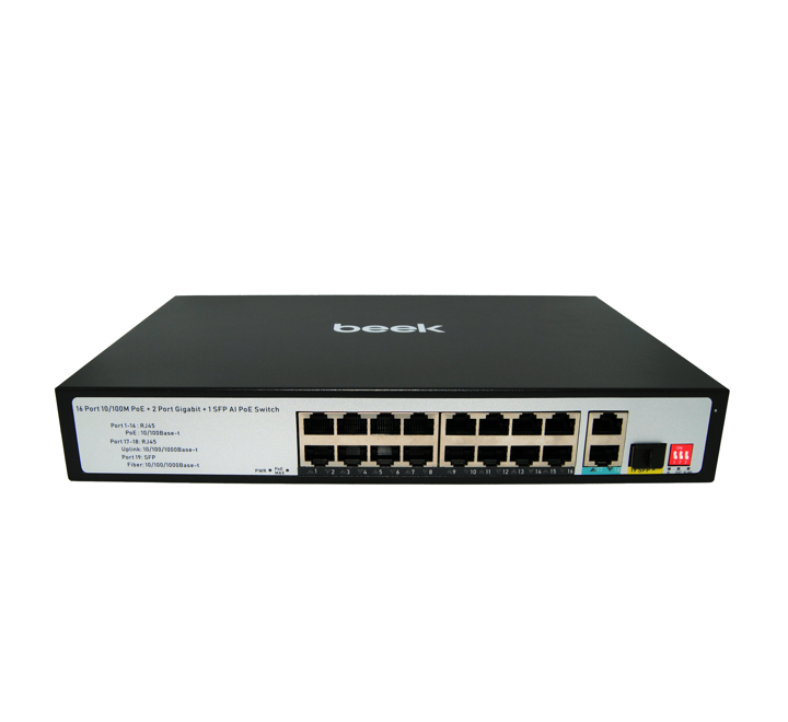 HUB-BEEK 16 PORT 10/100 POE SWITCH WITH 2 GIGA.RJ45AND 1SFP - BN-FS-1163P2G1S