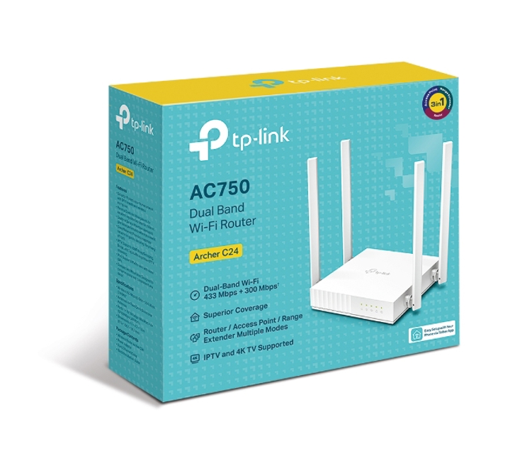 TP-LINK ARCHER C24 5 PORT AC750 5GHz 4xFIXED DUAL BAND KABLOSUZ ROUTER